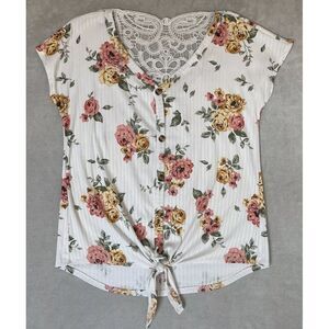 Bobbie Brooks Shirt Woman's Size Small White Floral Lace Cottagecore Boho Hippie